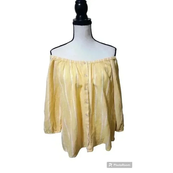 Style & Co‎ Linen Blend Blouse Peasant Beachy Cruise Wear Yellow Size 1X - Picture 3 of 6